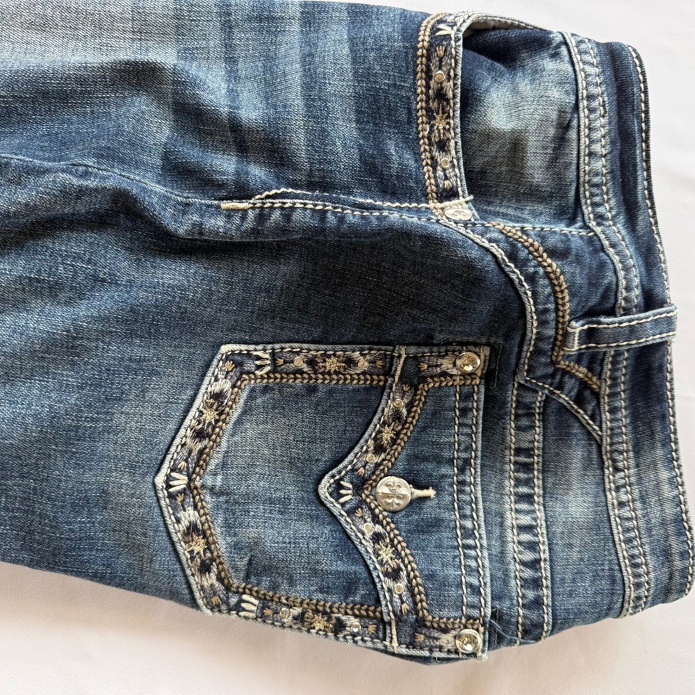 Miss Me Mid Rise Skinny Jeans Womens 33 Blue Embroidered Flap Pocket M9226S - Picture 5 of 16